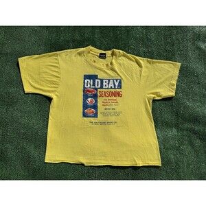 Vintage 1990s Old Bay Seasoning Cropped Yellow single Stitch T-Shirt Size Large